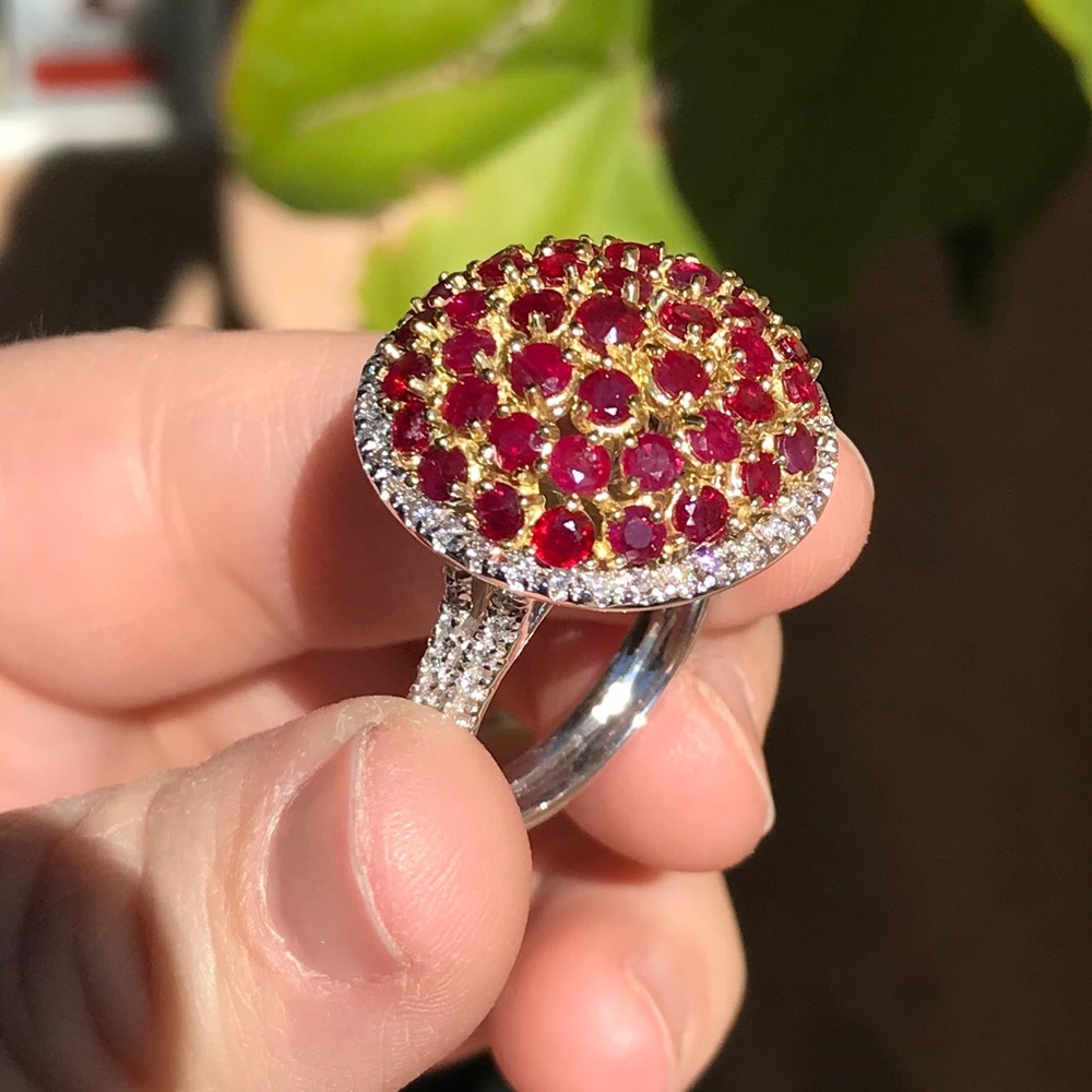 Genuine Ruby &Diamond Ring 18 K Two tone gold ring - Picture 1 of 9